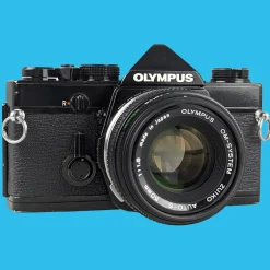 Olympus OM 1 Black Vintage 35mm SLR Film Camera with f/1.8 50mm Prime Lens