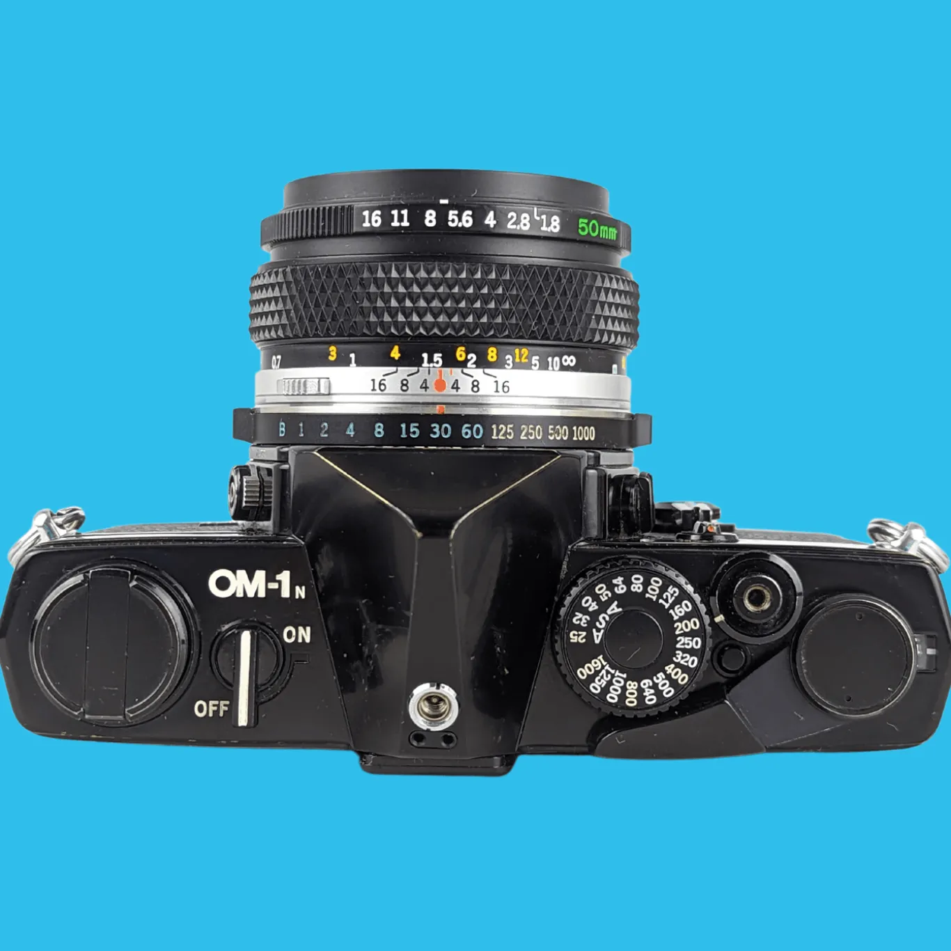 Olympus OM 1 Black Vintage 35mm SLR Film Camera with f/1.8 50mm Prime Lens