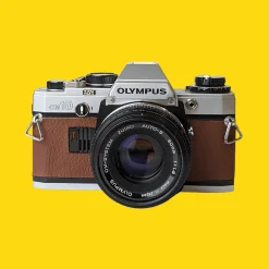 Olympus OM10 Brown Leather Vintage 35mm Film Camera w/ F/1.8 50mm Lens