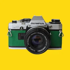 Olympus OM10 Green Leather Vintage 35mm Film Camera w/ F/1.8 50mm Lens