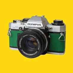 Olympus OM10 Green Leather Vintage 35mm Film Camera w/ F/1.8 50mm Lens