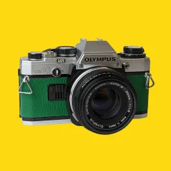 Olympus OM10 Green Leather Vintage 35mm Film Camera w/ F/1.8 50mm Lens