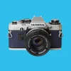 Olympus OM10 Navy Leather Vintage 35mm Film Camera w/ F/1.8 50mm Lens