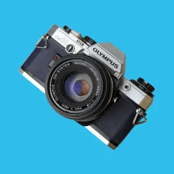 Olympus OM10 Navy Leather Vintage 35mm Film Camera w/ F/1.8 50mm Lens