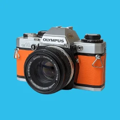 Olympus OM10 Orange Leather Vintage 35mm Film Camera w/ F/1.8 50mm Lens