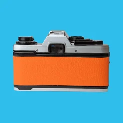 Olympus OM10 Orange Leather Vintage 35mm Film Camera w/ F/1.8 50mm Lens