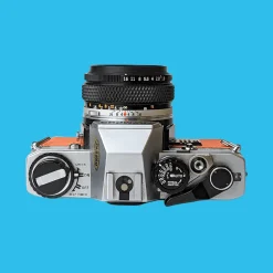 Olympus OM10 Orange Leather Vintage 35mm Film Camera w/ F/1.8 50mm Lens