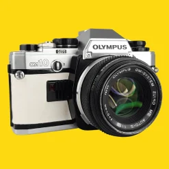 Olympus OM10 White Leather Vintage 35mm Film Camera w/ F/1.8 50mm Lens