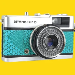 Olympus Trip 35 Turquoise Lizard Leather Point and Shoot 35mm Film Camera