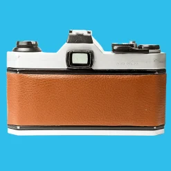 Pentax K1000 Brown Leather Vintage SLR 35mm Film Camera with Pentax f/2 50mm Prime Lens.