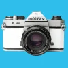 Pentax K1000 White Leather Vintage SLR 35mm Film Camera with Pentax f/2 50mm Prime Lens