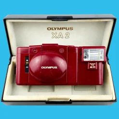 Red Olympus XA2 35mm Film Camera Point and Shoot w/ Olympus A11 Flash (Boxed)