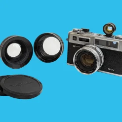 Yashica Electro GSN 35mm Film Camera With Yashinon Lens - 45mm f1.7, Wide Angle f1.4 and Telephoto f1.4 Adapter.